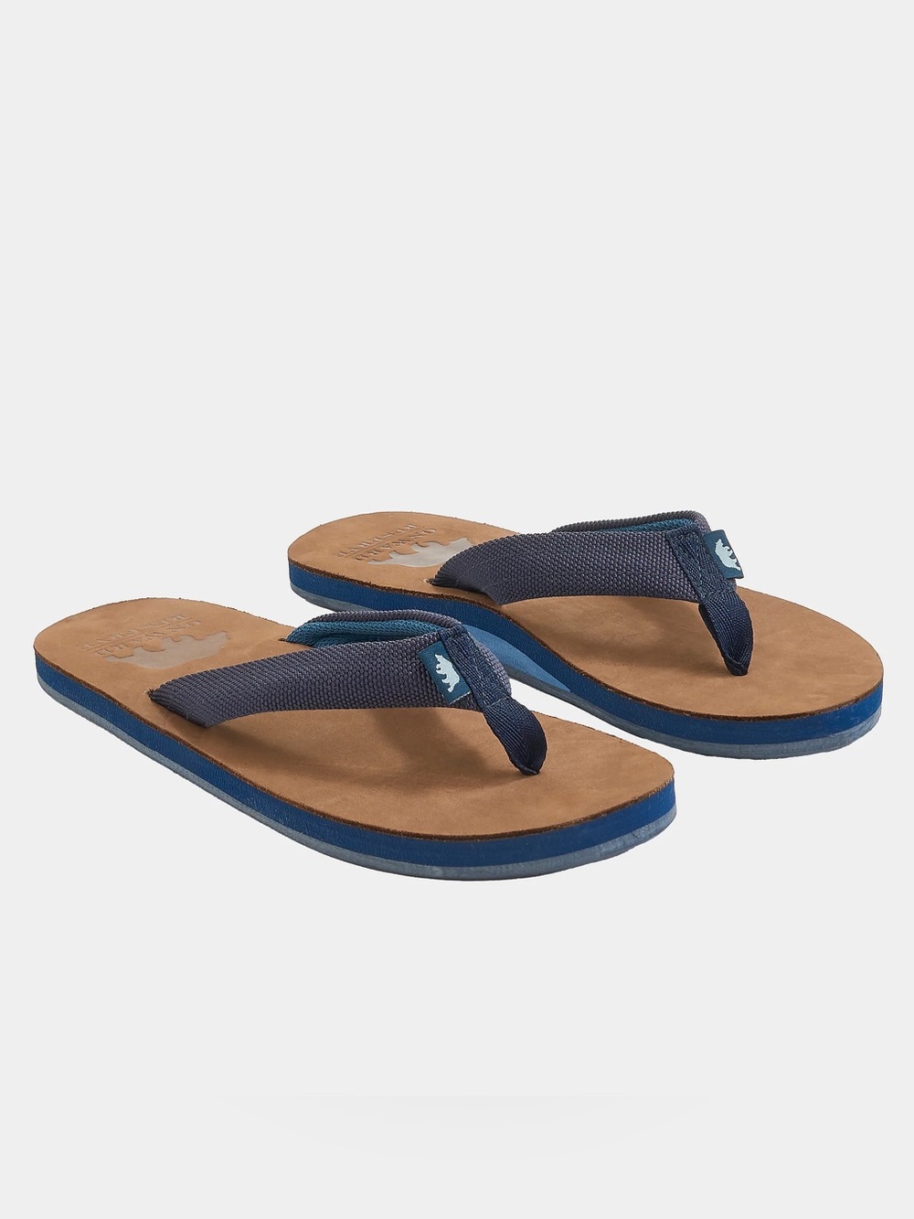 Onward Reserve Leather Flip Flop Sandals  Navy Nylon Straps Size Medium 8.5-9.5